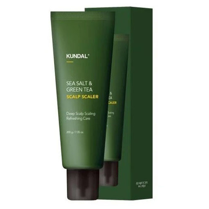 Скраб для шкіри голови "Sea Salt & Green Tea" Scalp Scaler Herb Mint KUNDAL, 200 мл