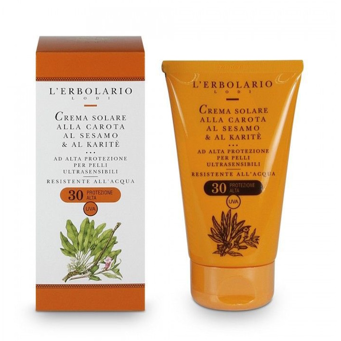 Сонцезахисний крем з морквою, маслом кунжуту і маслом ши SPF 30 L'Erbolario, 125 мл