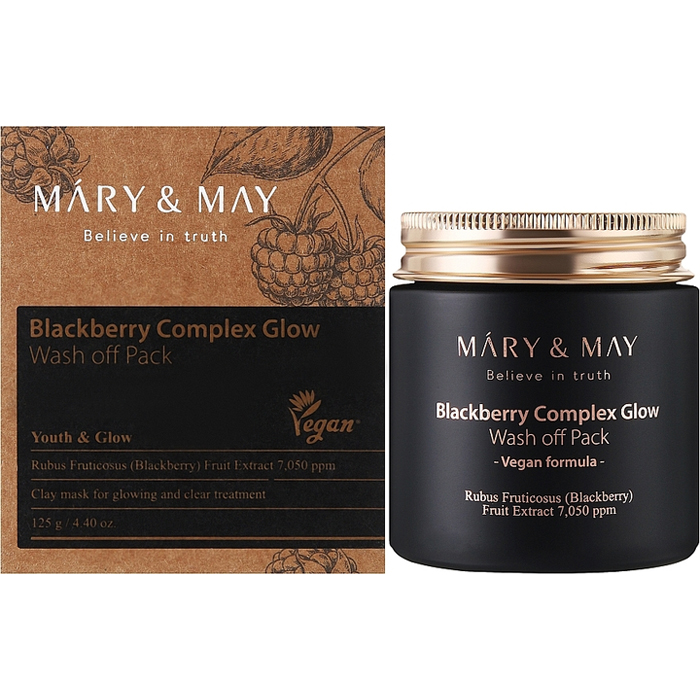 Антиоксидантна глиняна маска для обличчя з ожиною Blackberry Complex Glow Wash Off Mask Mary & May, 125  мл
