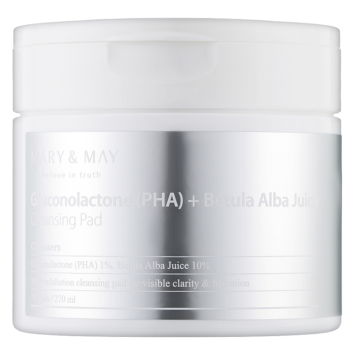 Очищаючі пілінг-диски для обличчя Gluconolactone (PHA) + Betula Alba Juice Cleansing Pad Mary & May, 70 шт