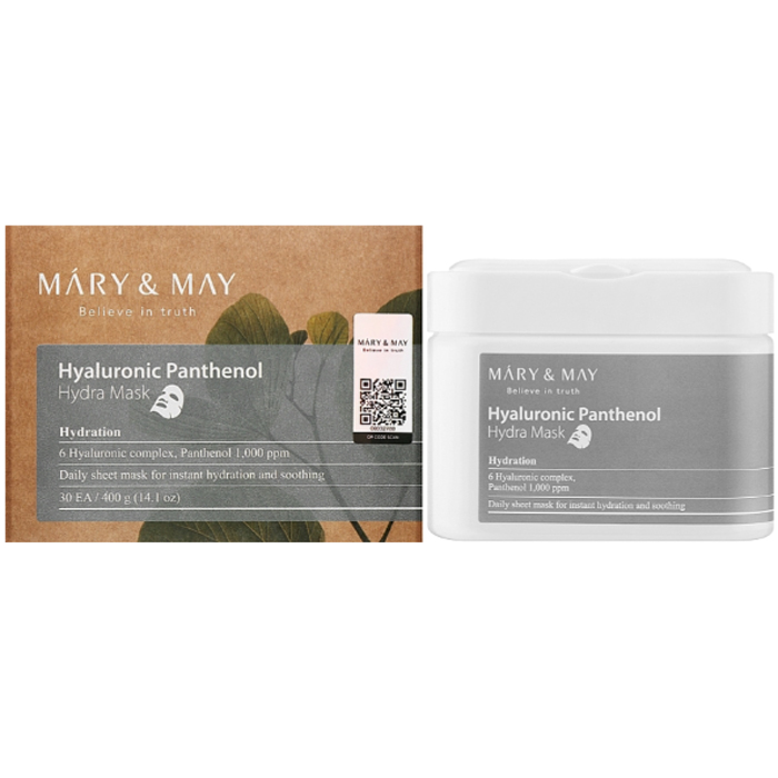 Тканевые маски с гиалуроновой кислотой и пантенолом Hyaluronic Panthenol Hydra Mask Mary & May, 30 ш