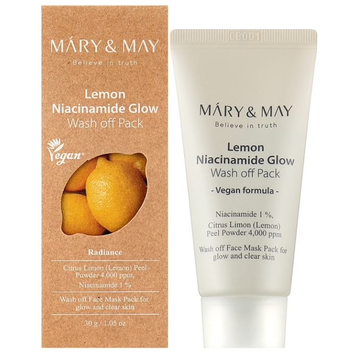 Очищувальна маска для вирівнювання тону шкіри з ніацинамідом Lemon Niacinamide Glow Wash Off Pack Mary & May,