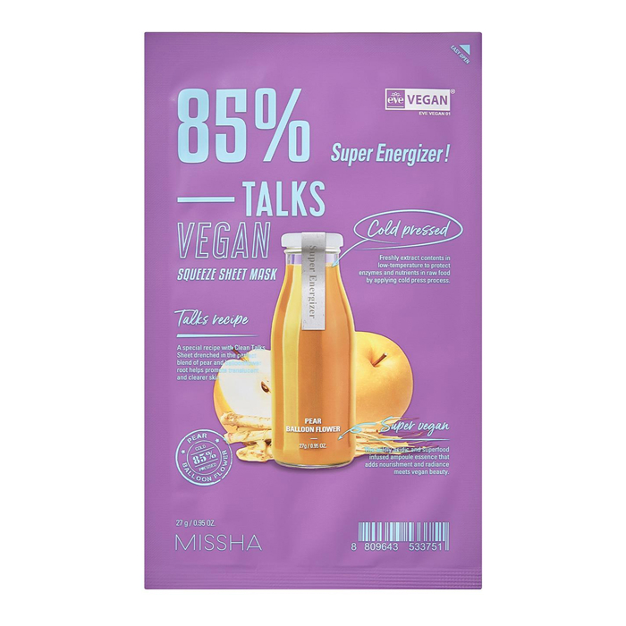 Тканевая маска Talks Vegan Squeeze Sheet Mask Super Energizer MISSHA, 27 мл
