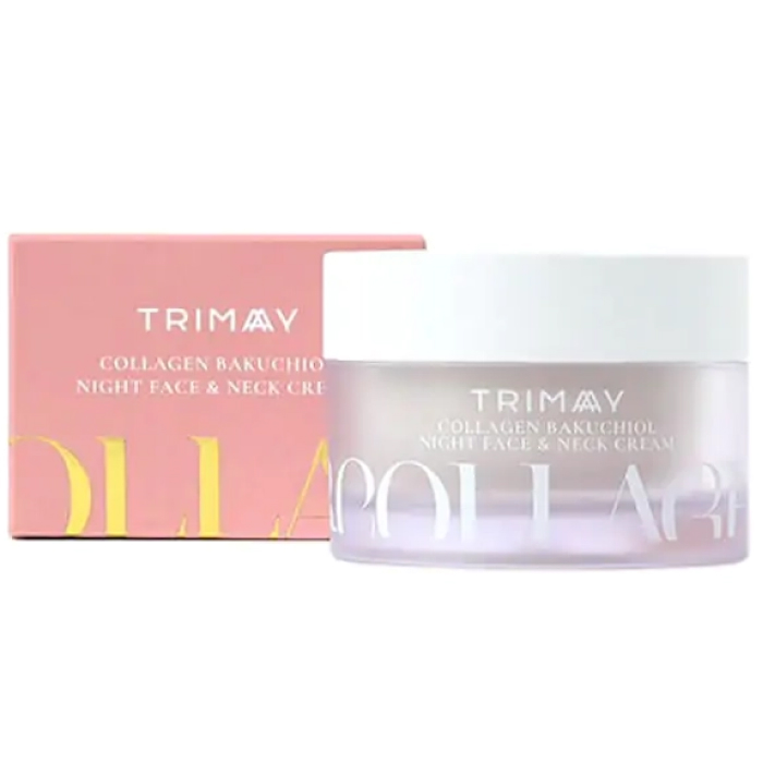 Нічний антивіковий крем для обличчя та шиї з бакчіолом Collagen Bakuchiol Night Face & Neck Cream Trimay, 50 м